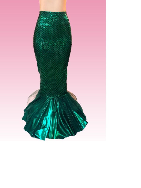 Deluxe Hi waisted Mermaid Skirt with Contrasting Ruffle and Tulle for Adults! FAST SHIPPING!!