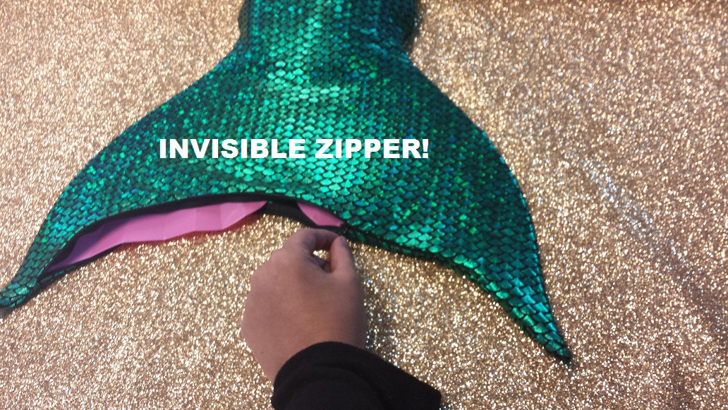 Walkable/Swimmable Mermaid Tail with Invisible Zipper Bottom / Option to add Bikini and Monofin