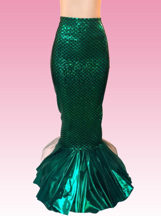 Deluxe Hi waisted  Mermaid Skirt with Contrasting Ruffle and Tulle for Adults! FAST SHIPPING!!